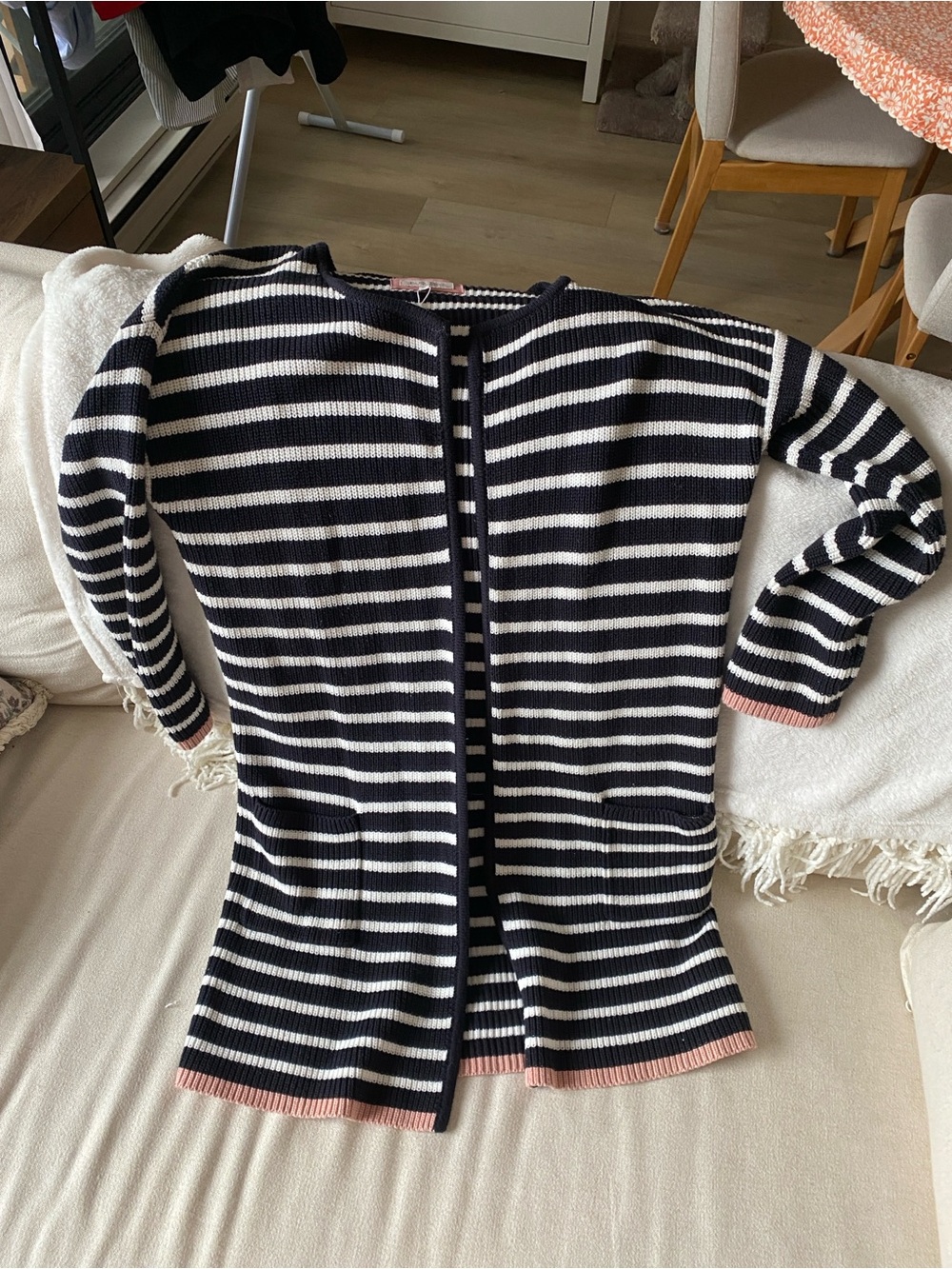 Part Two striped long cardigan with pink accents